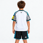 Newcastle United 2026/27 Home Kids Kit — back on child model; AI-assisted visualization of supplier-verified kit