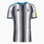 Newcastle United 2026/27 Home Jersey - front view with black-and-white stripes and turquoise trim