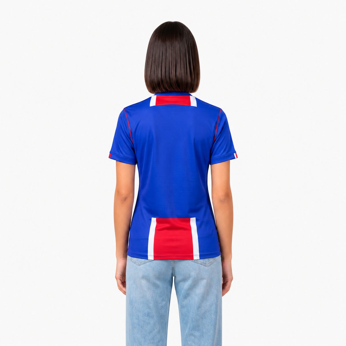 Paris Saint-Germain 2026/27 Home Women's Jersey — back view on model, AI-assisted image edit