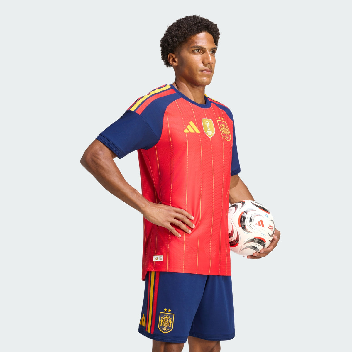 Spain 2026 World Cup winners home player jersey - front view on model