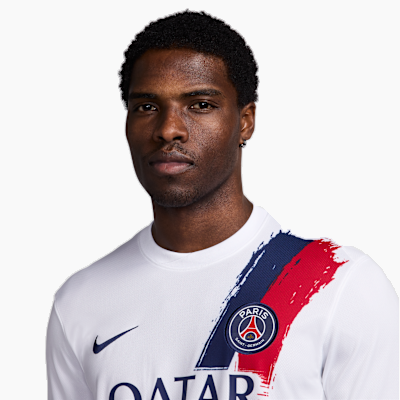Paris Saint-Germain 2025/26 Away soccer jersey - chest detail on model